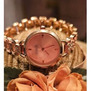 COACH Rose Gold Plated Etched Link Bracelet Watch, 26mm